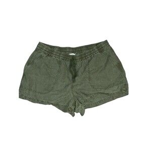 J.Crew Woman L Olive Green Linen Blend Drawstring Pull On Casual Shorts Pocket